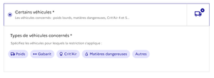 Option "Certains véhicules" affichée au clic uniquement